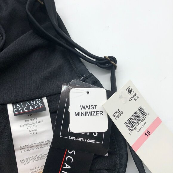 Island Escape Black White Tankini Swim Top Waist Minimizer Adjustable Straps 10 - Picture 6 of 7